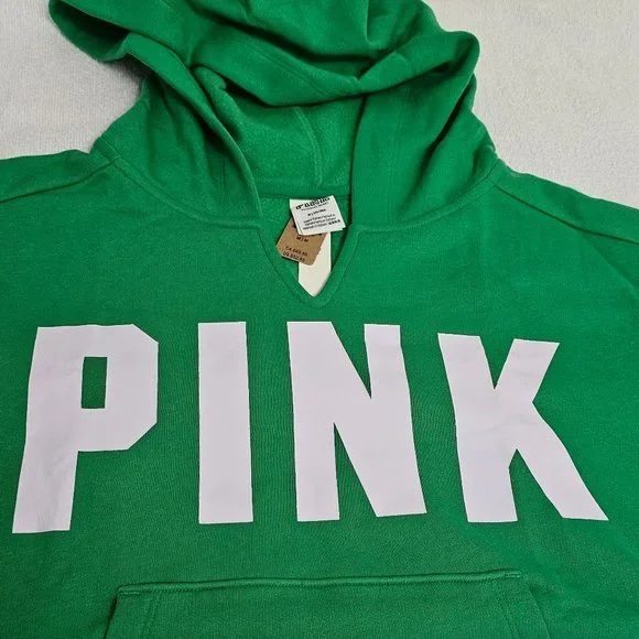 Victoria’s Secret PINK fleece cropped cinched campus hoodie size Medium  Green - Picture 3 of 12